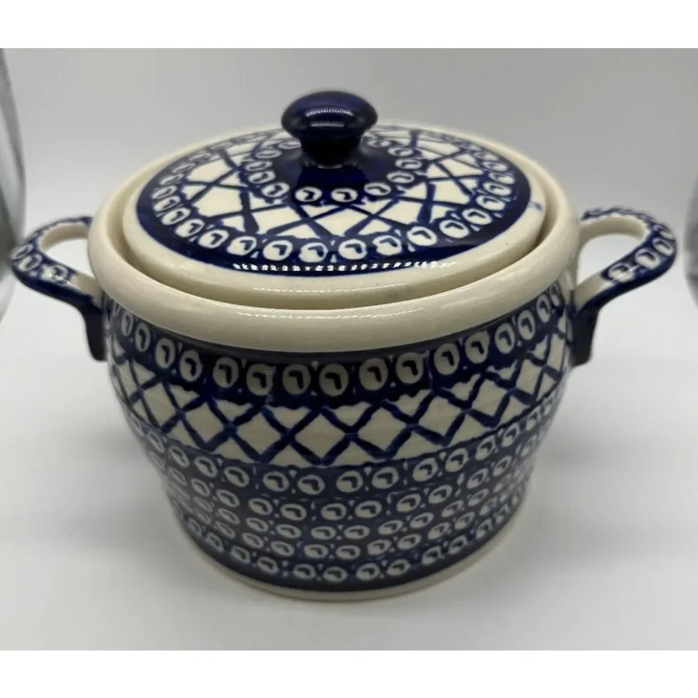 Polish Stoneware Boleslawiec 7” Canister Cookie Jar‎ With Lid T4 Handmade Poland